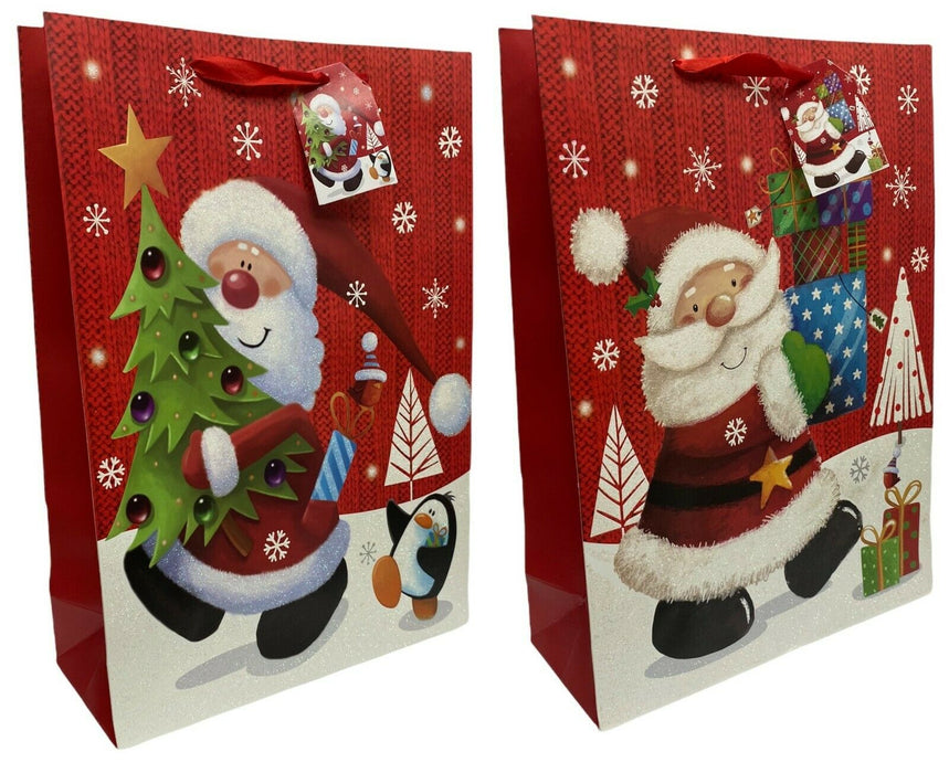 Large Christmas Gift Bags Set of 6 Present Bags Festive Santa Design & Handles