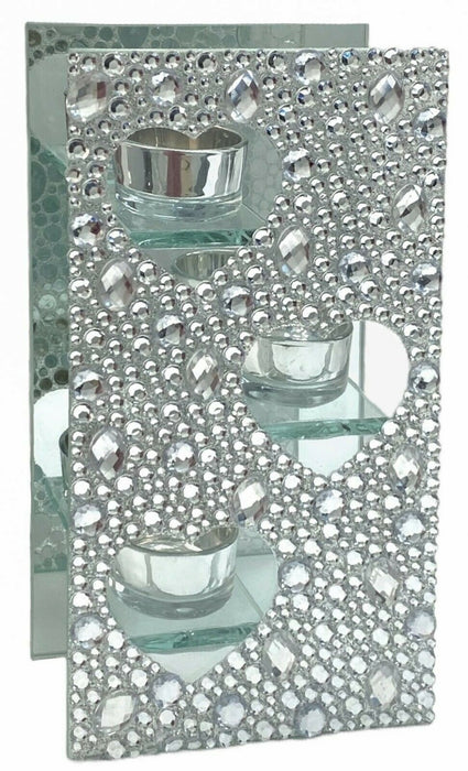 Triple Tea Light Holder Mirrored with Pebble Diamond Design Glass Candle Holder