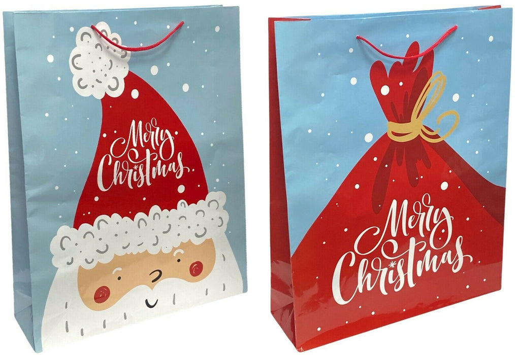 Large Christmas Gift Bags Set of 6 Present Bags Festive Xmas Design With Handles