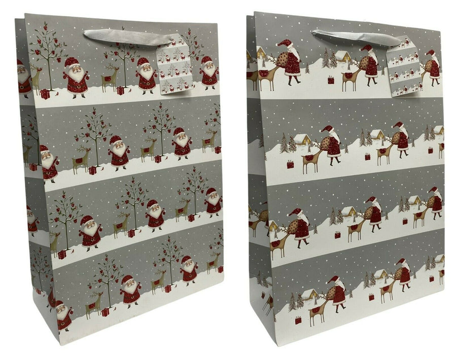 6 Large Christmas Gift Bags Set of Present Bags Festive Xmas Design & Handles