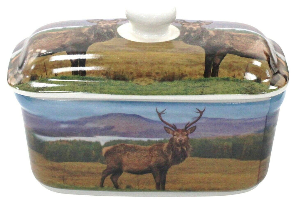 Leonardo Collection Bell Top Fine China Wildlife Butter Dish Stag Animal Décor