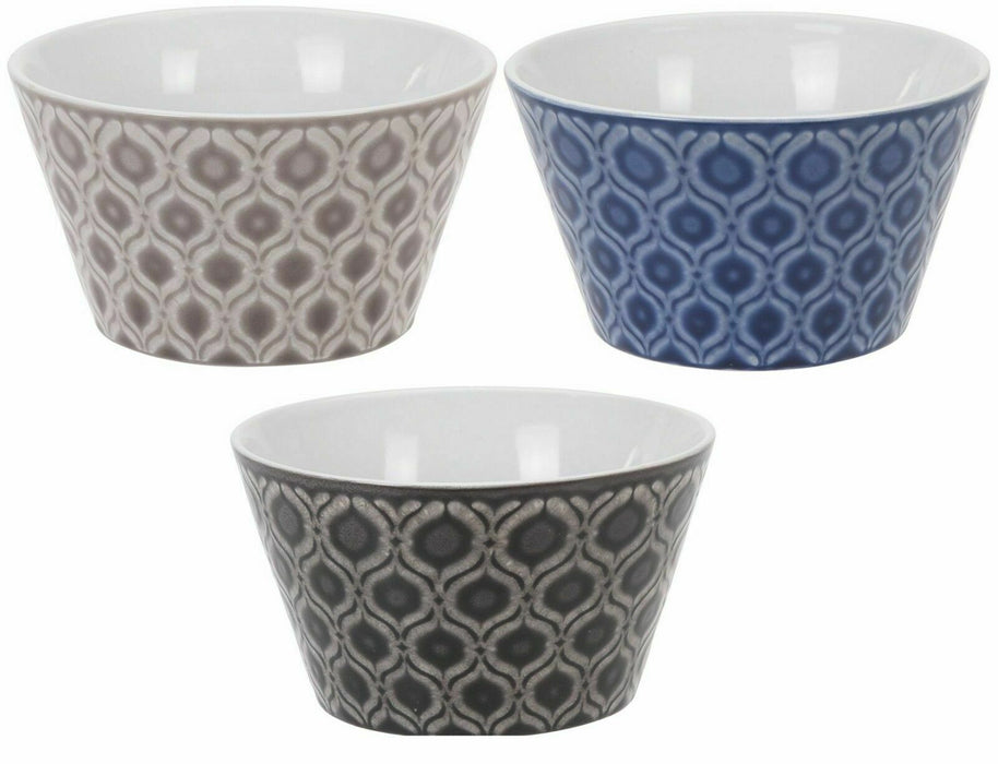 Set of 3 Geometric Stoneware Soup Bowls Rice Pasta Bowls Cereals