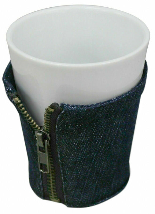 Large Stoneware Coffee Mug with Zip-up Jeans Cover Glazed White Mug Beaker
