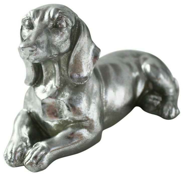 Silver Dachshund Ornament Home Decor Dog Figure Metallic Glitter Shelf Ornament