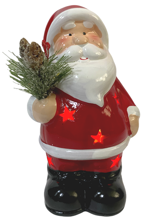 LED Light Up Christmas Ornament Santa Holding Snowy Pine Festive Xmas Figurine