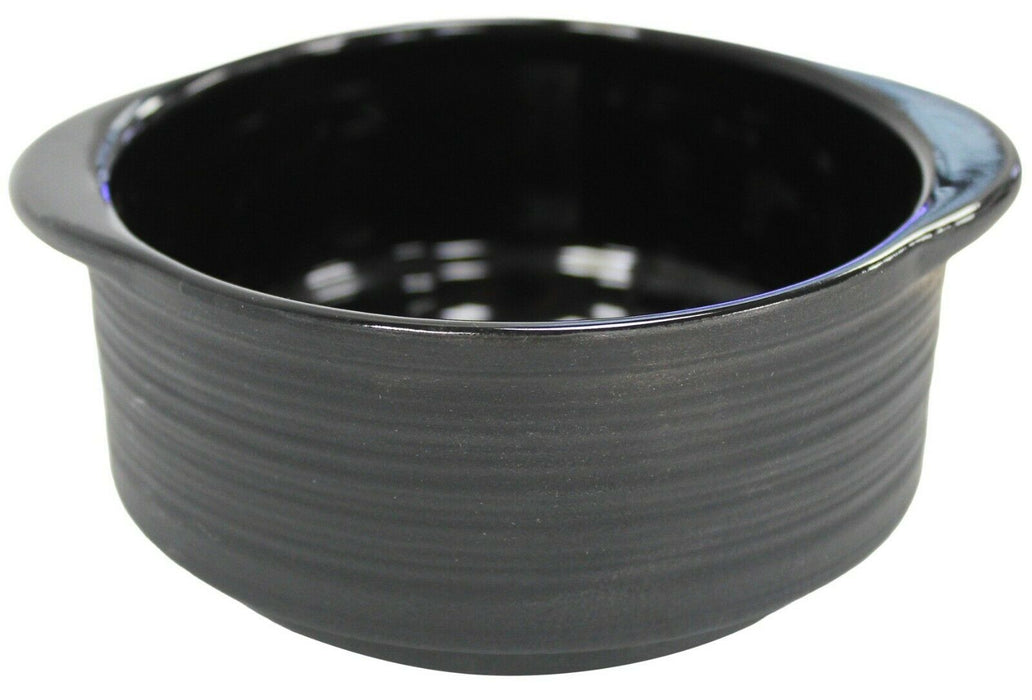 Set of 4 Black Ribbed Porcelain Soup Bowls With Handles Serving Bowls Oven Safe