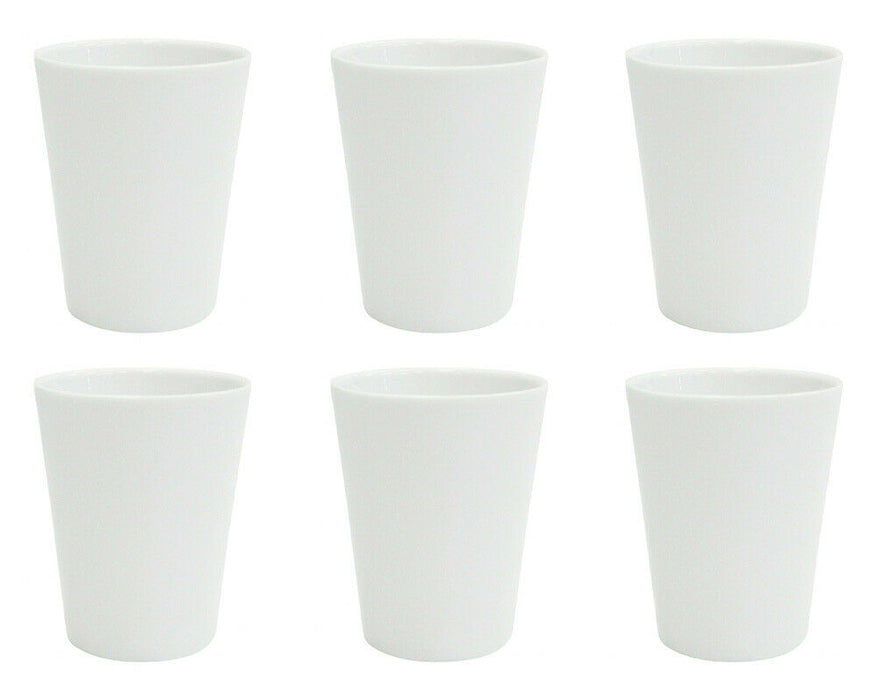 Set of 6 White Cups Plain Ceramic Beakers Gloss Finish White Cups 350ml
