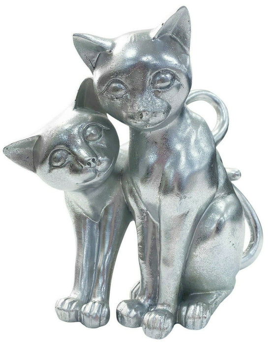 Silver Cat Ornament Metallic Finish Twin Cats Figurine Home Decor Pet Figure