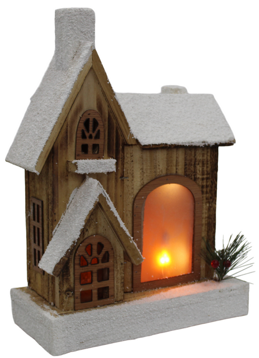 LED Wooden Christmas House Large Xmas Light Up Ornament Festive Snow Finish