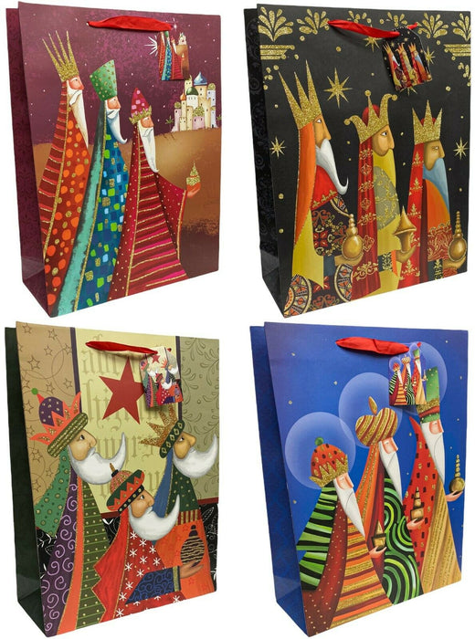 Large Christmas Gift Bags Set of 8 Present Bags Festive Xmas Design With Handles