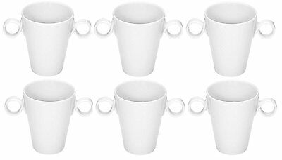 Set of 6 White Porcelain Hot Chocolate Mugs 240ml with Double handle
