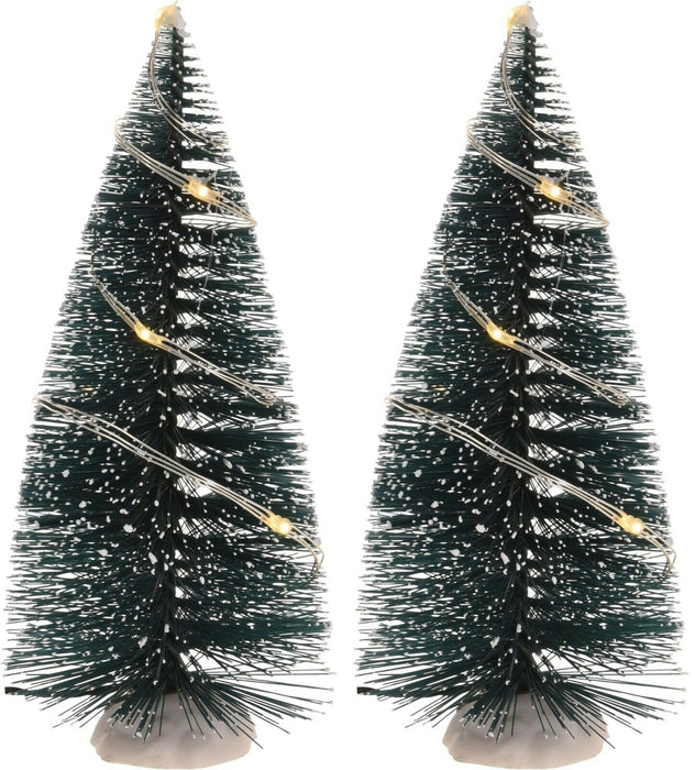 Set Of 2 Miniature Led Christmas Trees 15cm Tall With 5 Led Lights Battery Opera