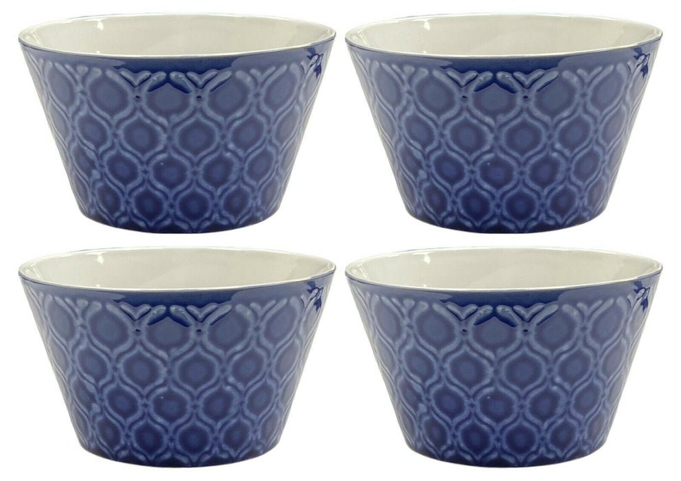 Set of 4 Stoneware Soup Bowls Blue Japanese Style Soup Rice Pasta Bowls Cereals
