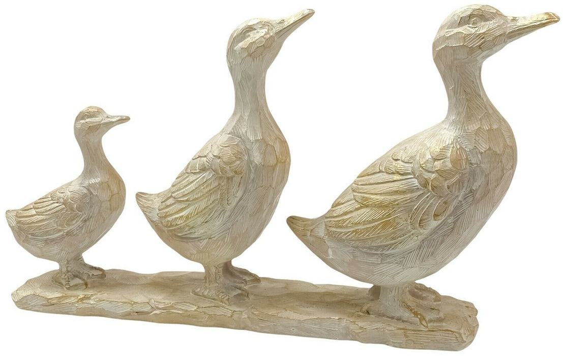 Brown Ducks Family Ornament Driftwood Effect Sculpture Resin Animal Figurine
