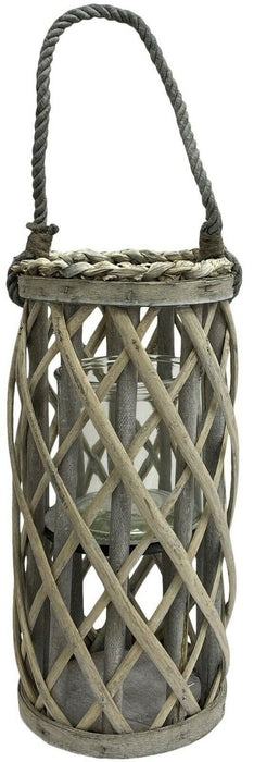 Wooden Cage Lantern Pillar Candle Holder 30cm Rustic Lantern Rope Handle