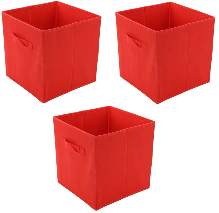 Collapsible Storage Boxes Set of 3 Red Fabric Cube Organiser Boxes With Handles