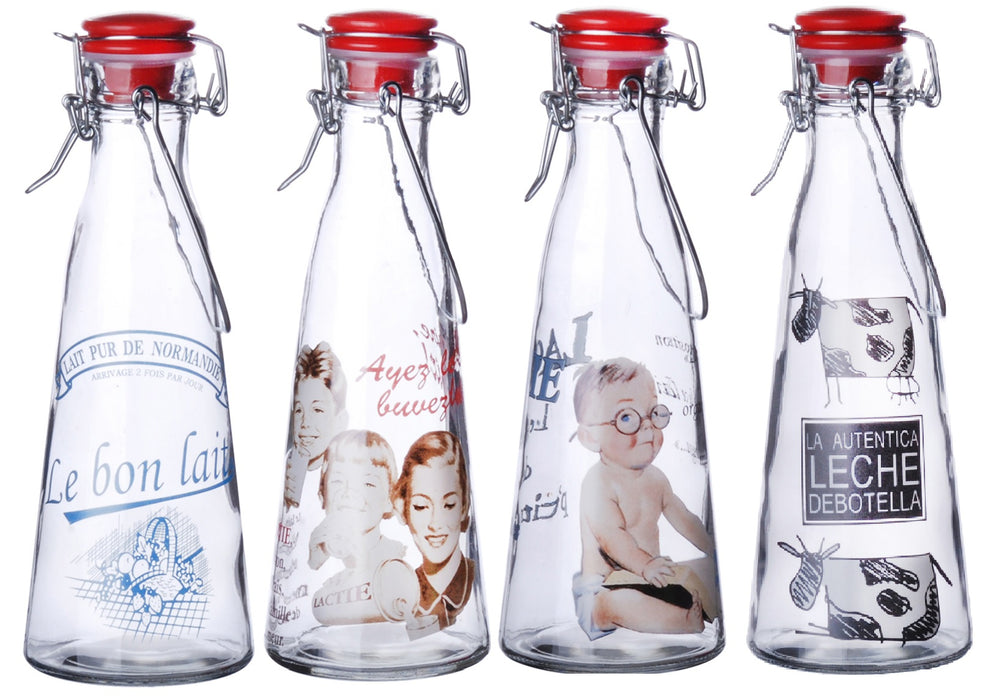 Set of 12 Glass Milk Bottles Swing Top Clip top Lid Vintage Bottle 500ml