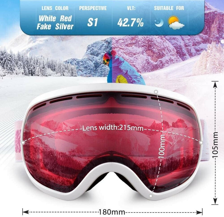 OTG Ski Goggles Adults Men Women with UV Protection, Anti-Fog Dual Lens Pink