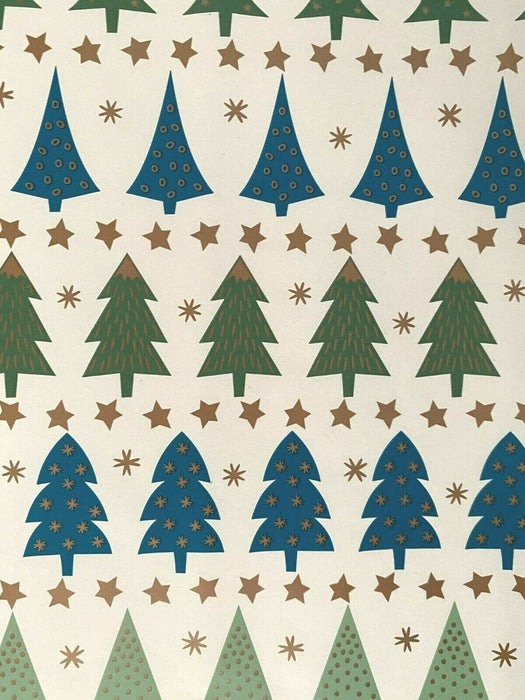 Set of 6 Christmas Wrapping Paper Rolls Green Blue Tree Design Gift Wrapping 12m