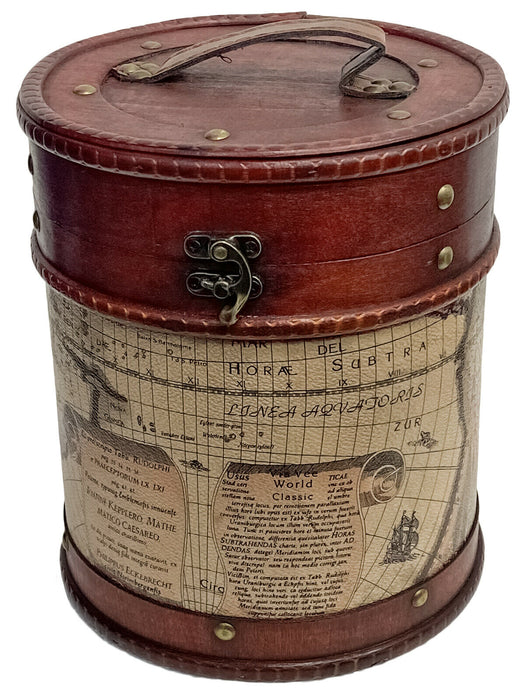 Round Wooden Wine Drum Vintage Style Wine Bottle Storage Case 4 x 187ml Bottles