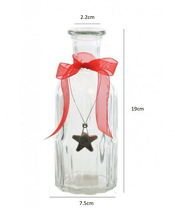 19cm Tall Glass Bottle Vase With Red Ribbon Silver Star Bud Glass Flower Vase