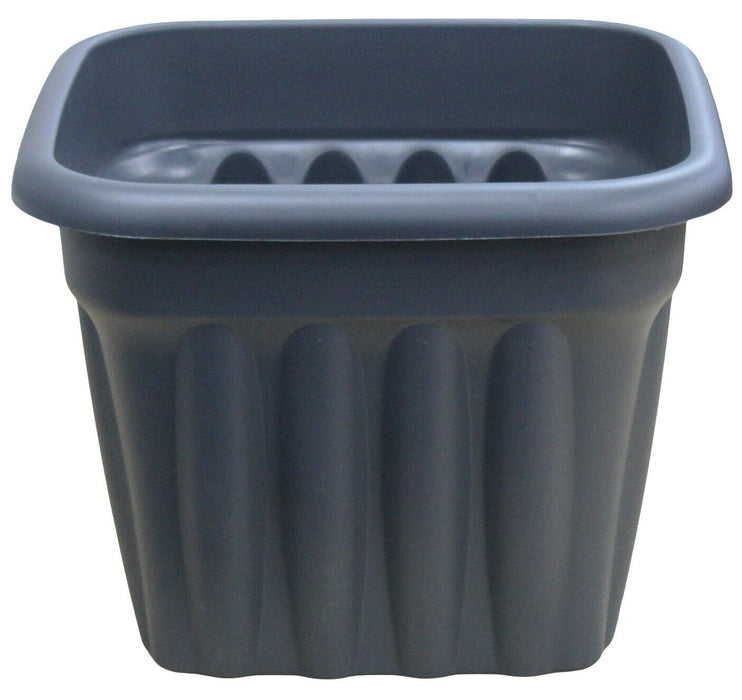 Large Square Rippled Planter Plastic Plant Pot Charcoal Grey 40cm