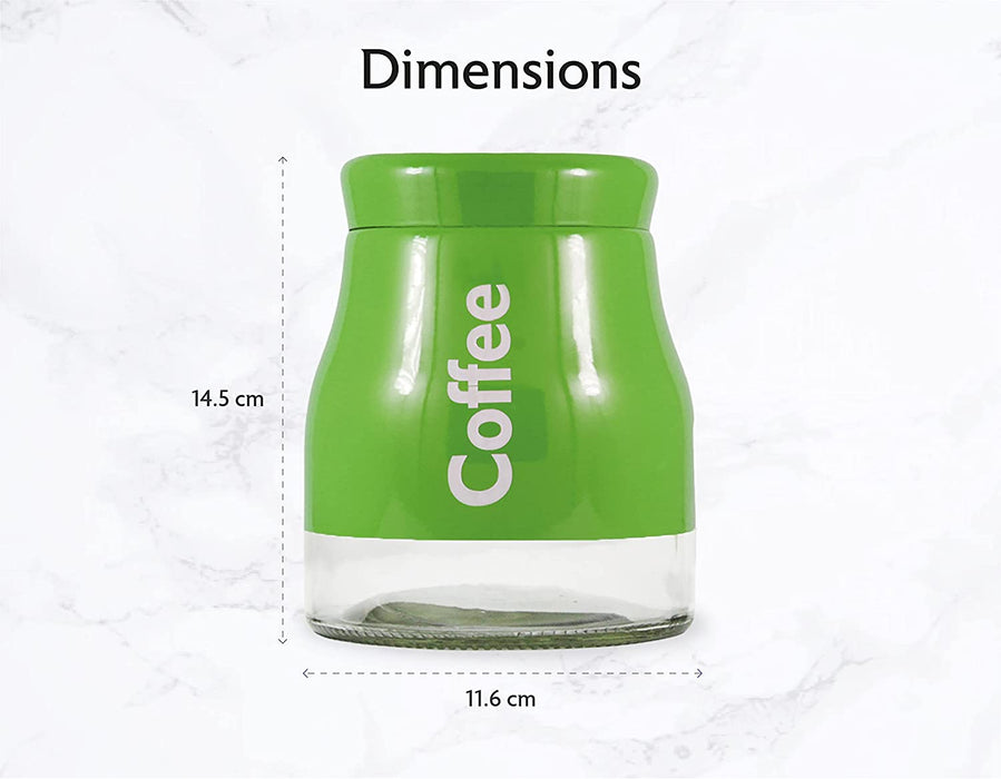 Set of 3 Green Glass Tea Coffee Sugar Canister Caddy Set Large 900ml
