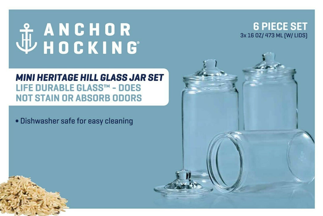 Anchor Hocking Set Of 3 Small Glass Jars w Lid 473ml Heritage Hill Storage Jars