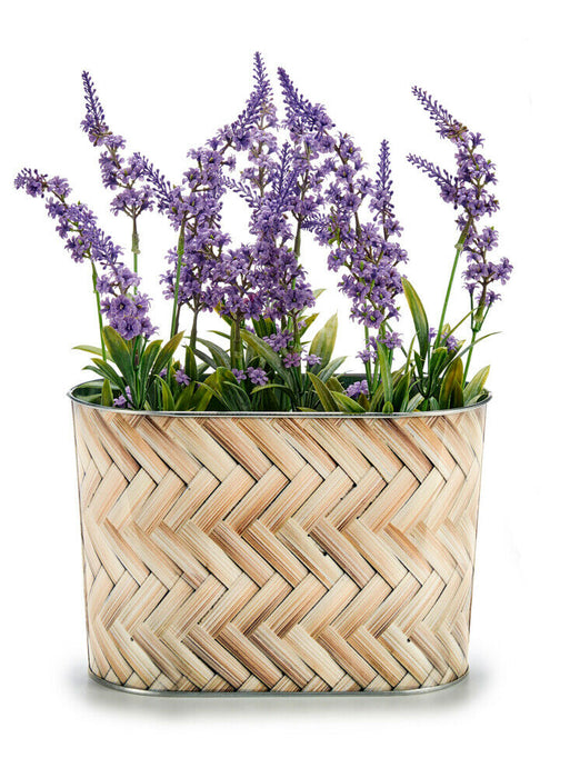 Rammento 24cm Galvanised Metal Planter Oval Rattan Effect Planting Trough