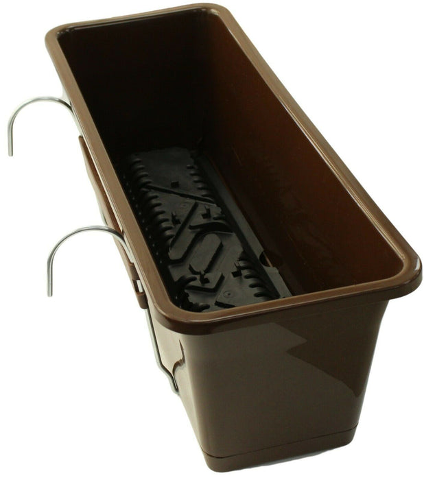 Large 50cm Brown Self-Watering Hanging Plastic Planter Trough with Saucer