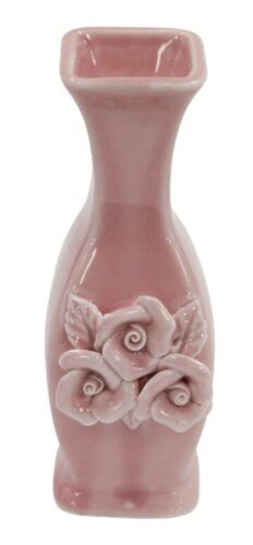 14cm Ceramic Bud Vase Pink 3D Flower Decoration Thin Bulb Neck Ornament