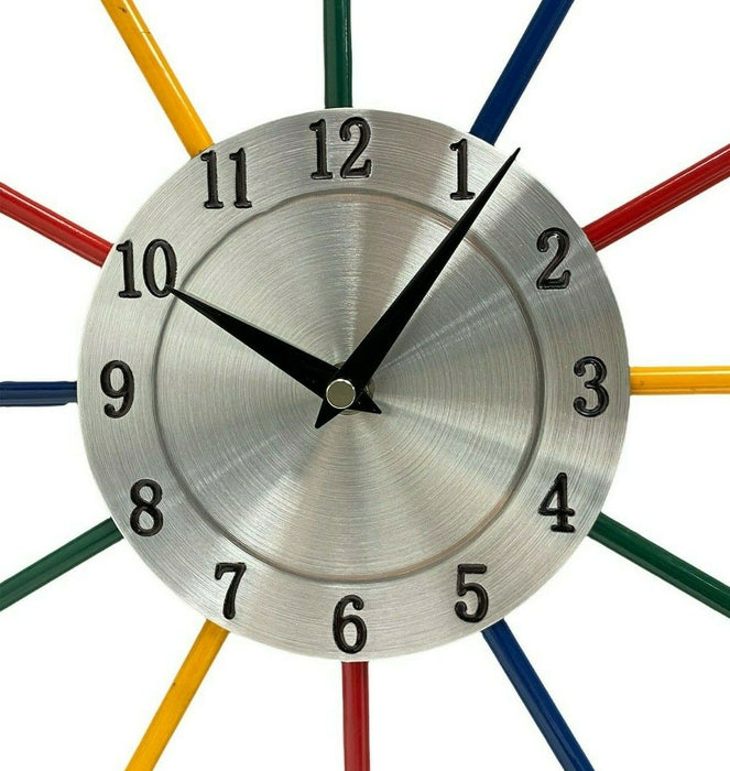 Pencil Wall Clock Large Multicoloured Round Art Design Clock School Kids 37cm