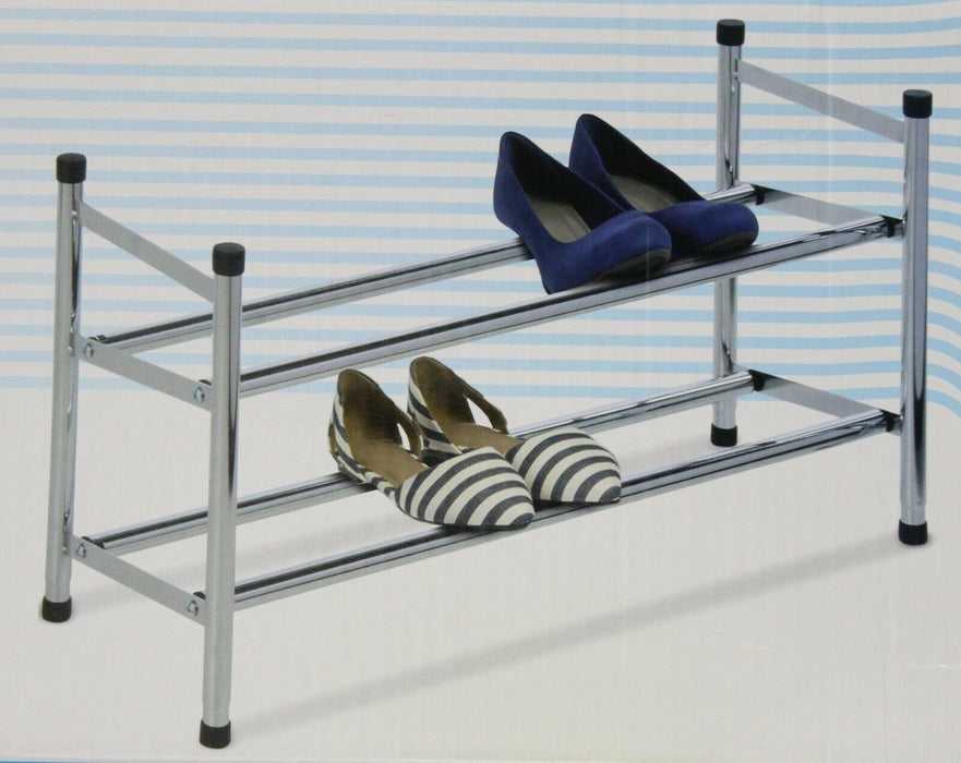 2 Tier Shoe Rack Organiser - Metal Footwear Storage Unit Space Saver 8-10 Pairs