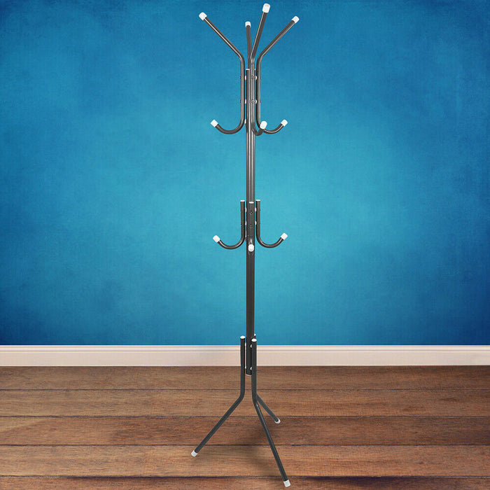 12 Branch Metal Coat Jacket Stand 175cm Floor Standing Hats & Bags Storage Rack
