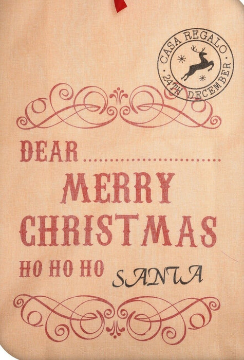 Christmas Sack Large Santa Elf Canvas Sack With Ribbon on Front Printed Xmas Bag