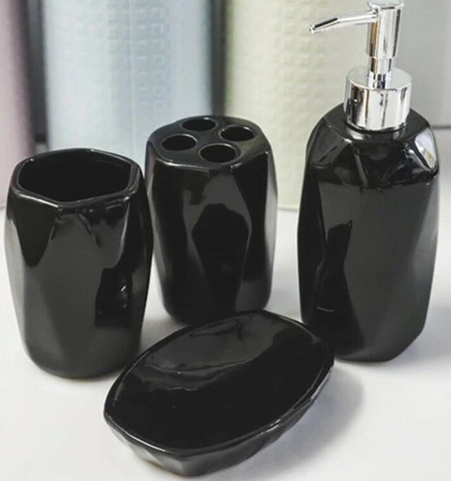 Ceramic Stoneware Bathroom Set Soap Dispenser Tooth Brush Holder Cup Soap Tray