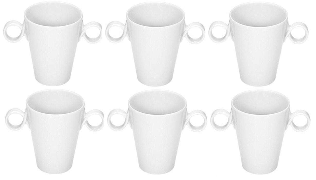 Set of 6 White Porcelain Hot Chocolate Mugs 240ml with Double handle