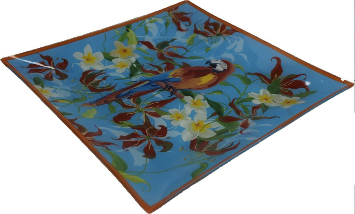 31cm Large Square Glass Serving Plate Salad Plate Bright Nature Colours
