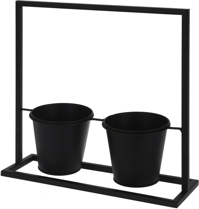 Indoor Or Outdoor Black Metal Herb Plant Planter Set of 2 Plant Pots