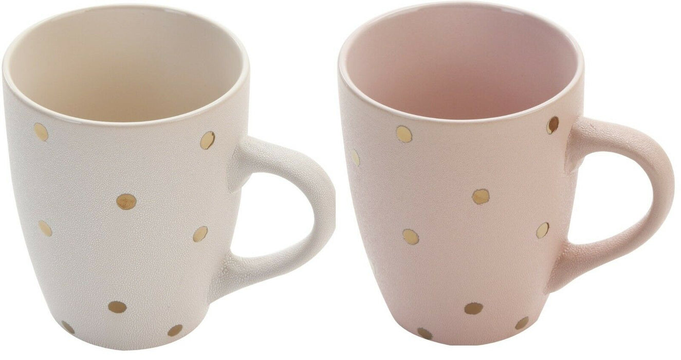 Set of 6 White Or Pink Textured Mugs With Gold Polka Dots