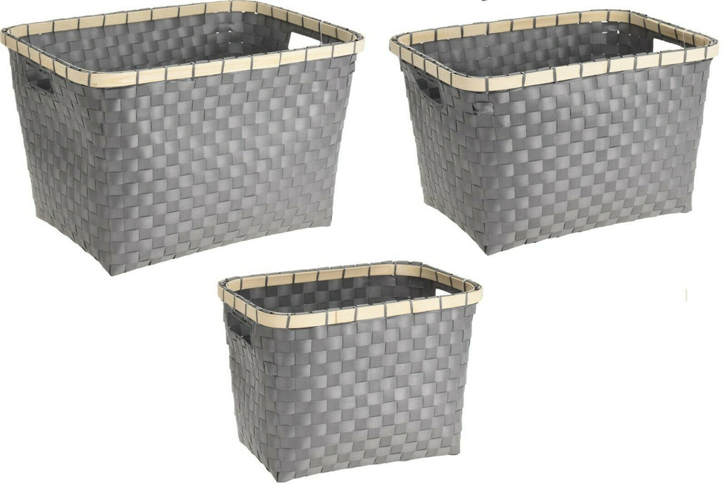 Set of 3 Traditional Nestable Wicker Style Baskets Storage Basket Pink & Grey