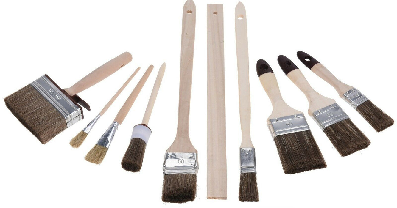 10 Piece Combi Paint Brush Set. Oil Water Based Paint Stirrer & Angled Brush