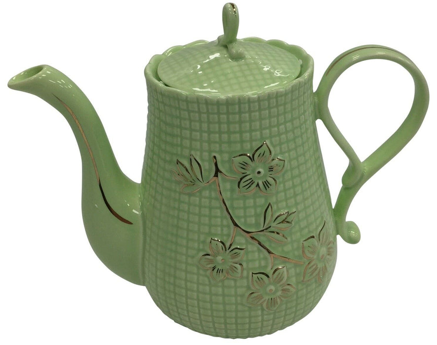 8 Piece Tea Pot Set & Cup Set Green Porcelain Teapot With Matching Cups & Tray