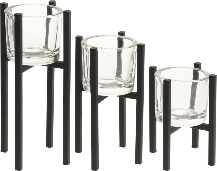 Set of 3 Large Freestanding Tea Light Holder With Glasses Votive Candles Holder