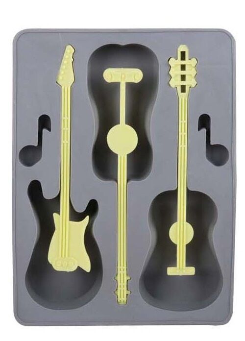 Fun Silicone Guitar & Notes Chocolate Ice Cube Tray Mould 3 Guitars & 2 Notes
