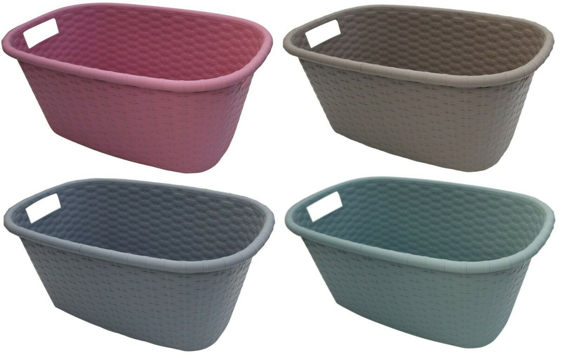 Laundry Basket 35 Litre Laundry Basket Rattan Pastel Colours Pink Blue & Brown