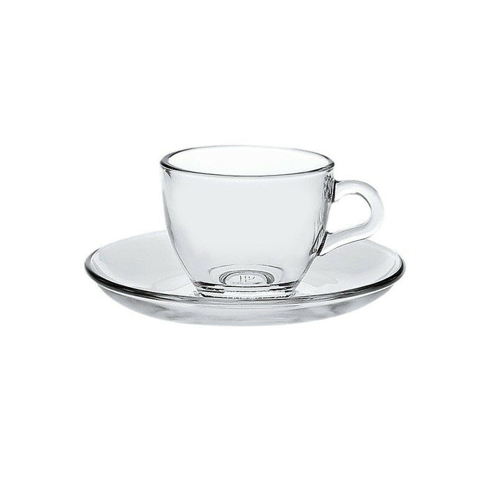 Pasabahce Glass Espresso Cups & Saucers Plates 90ml Set of 6