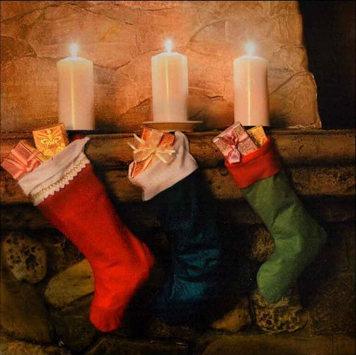 Christmas Hanging Stockings Canvas Print with LED Lights Festive Wall Art 30cm