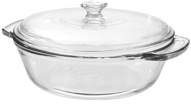 Large Round Glass Casserole Dish with Lid Mixing and Serving