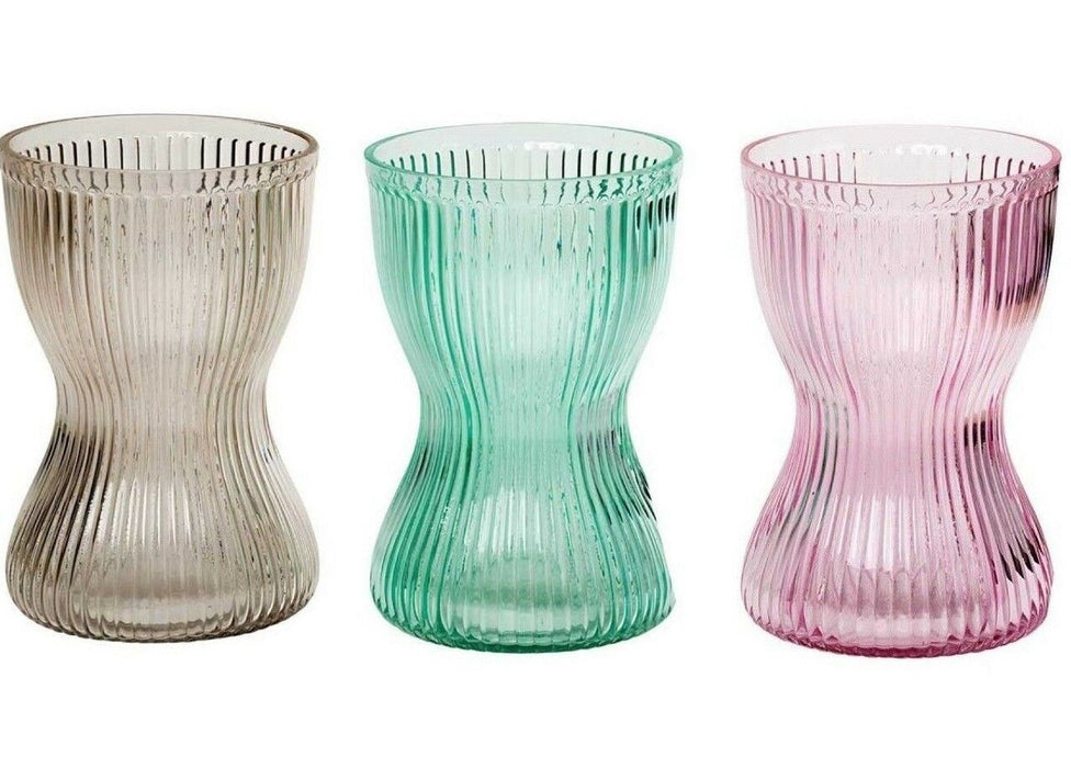 Rippled Glass Vase Hand Tied Vase Table Flower Vase Green Pink Clear Vase 18cm